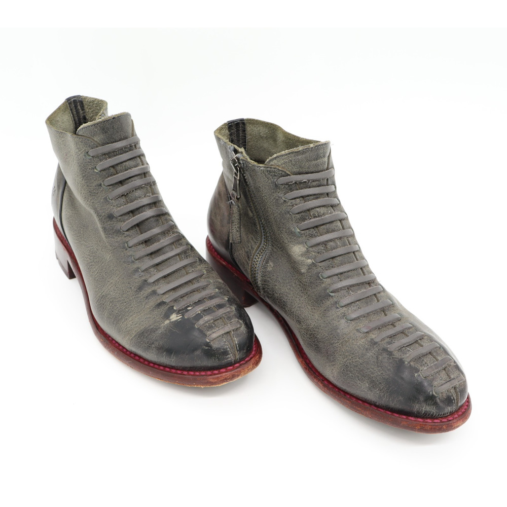 John Fluevog Babette Women's Ankle Boots Gray Leather Moto Biker Academia Sz 8W